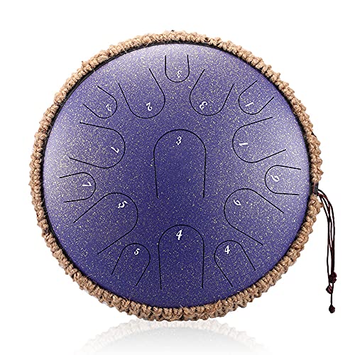 Tambour à la Langue 13 Pouces 15 Notes Tardure en Acier Tambour Professionnel Tambour Drum De Percussion Instrument avec Sac de Voyage Corde et Malets,Violet
