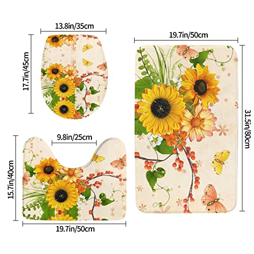 Teppich-Set mit niedlichem Sonnenblumen- und Schmetterlingsmotiv, 3-teilig, inkl. Konturteppich und WC-Deckelbezug – Bild 3