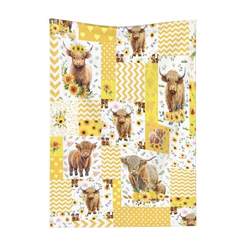 Image of Highland Cow Sunflowers Baby Blanket Gifts Fleece Flannel Throw Blanket for Infant Swaddle Blankets, Super Soft Cozy Stroller Blanket for Couch Pets Size 30"x40" XS