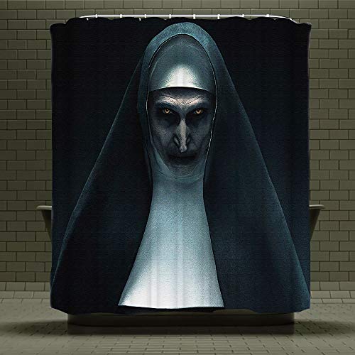 Halloween Shower Curtain Set For Bathroom- Scary Nun The Conjuring Horror Movie Themed Holiday Polyester Fabric Decoration With Hooks And Toilet Stickers, Christmas Party Decor 72X72 #TOP1