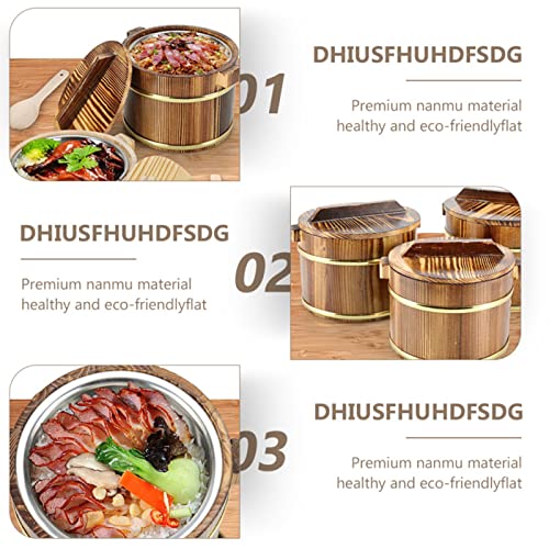 Wsha Wooden Sushi Rice Mixing Bowl Tub With Lid, Stainless Steel Liner Hangiri Oke Sushi Rice Bowl, Rice Mixing Bucket For Restaurant Home Kitchen(Free Spoon),Carbon Color,20Cm #TOP3