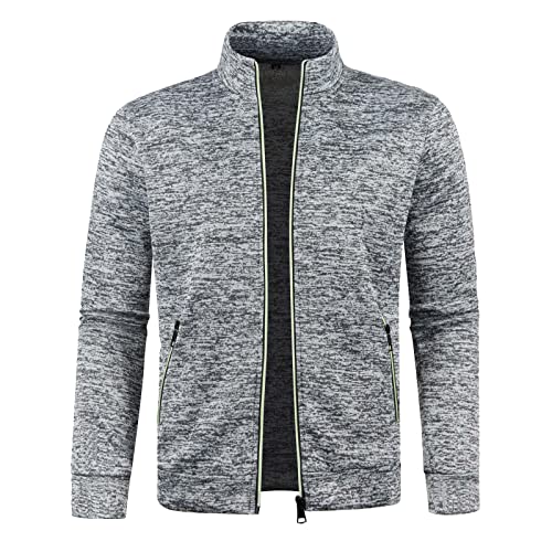 Generisch Herren Strickjacke Leichte Jacke Langarm Übergangsjacke Dünne Sportjacke mit Reissverschluss und Taschen Trainingsjacke Softshelljacke Warmes Fleece Sweatshirt Sweatjacke ohne Kapuze