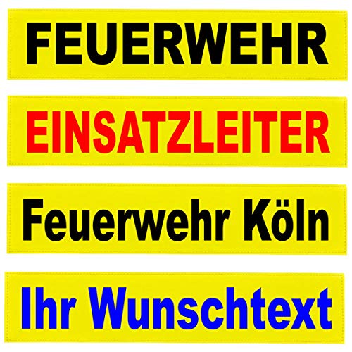 Reflexschild Rückenschild Zitronengelb leuchtgelb reflektierend mit Wunschtext individuell wie RETTUNGSDIENST FEUERWEHR NOTARZT in 15x5cm, 13x2,5cm, 30x5cm 38x8cm, 40x8cm, 42x8cm, 38x16cm (13x2,5cm)