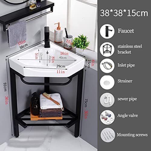 Ceramic Corner Bathroom Sink Freestanding Console Pedestal Wash Basin, Ideal for Family Use with Stylish Rectangle Design,38X38Cm/15X15Inwhite,38X38Cm/15X15Inwhite