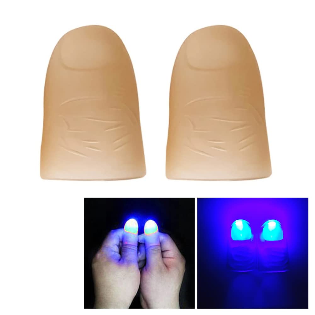 Surakey 2 Pcs Thumb Light Magic Finger Light Up Thumb Tips LED Finger Lamp Thumbs Light Party Magic Stage Tricks Performance Props Tool for Funny Toys - Blue