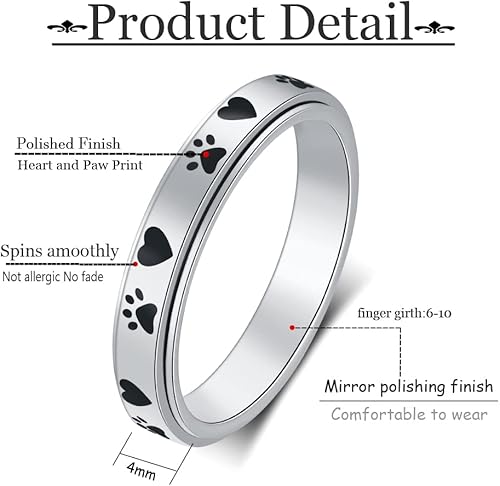 Miniatura 2 de AmorArtSky Anillo giratorio para aliviar la ansiedad y la ansiedad anillo giratorio de acero inoxidable de titanio, para amantes de las mascotas,