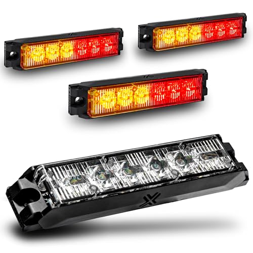 Image of LAMPHUS 4pc NanoFlare 5 inch 6W Amber Red LED Surface Mount Police Grill Strobe Warning Lights [SAE Class 1] 12V Rectangle Grille Flashing Emergency Fire Lights for Firefighter Vehicle Trucks