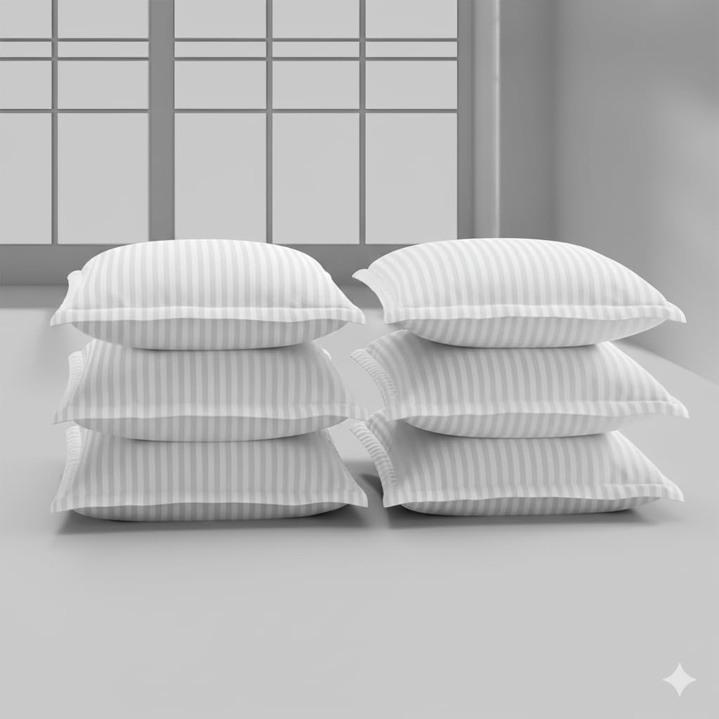 RD TREND® 210 TC Super Soft Satin Striped Pillow Covers Set of 6 (3 Pairs) | 18x28 Inches | Luxury White Pillow Covers for Home, Hotel & Guest House-image-36