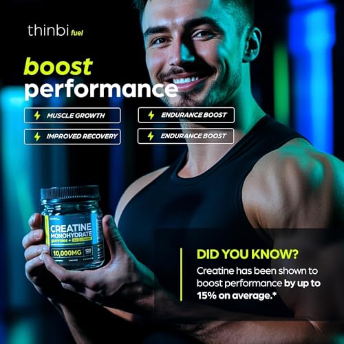 Image of Thinbi Creatine Gummies, Blueberry Raspberry and Apple, 120 Count | 5-in-1 formula, 5 g creatine per serving, Third-party tested, Chewable gummies, Gluten free