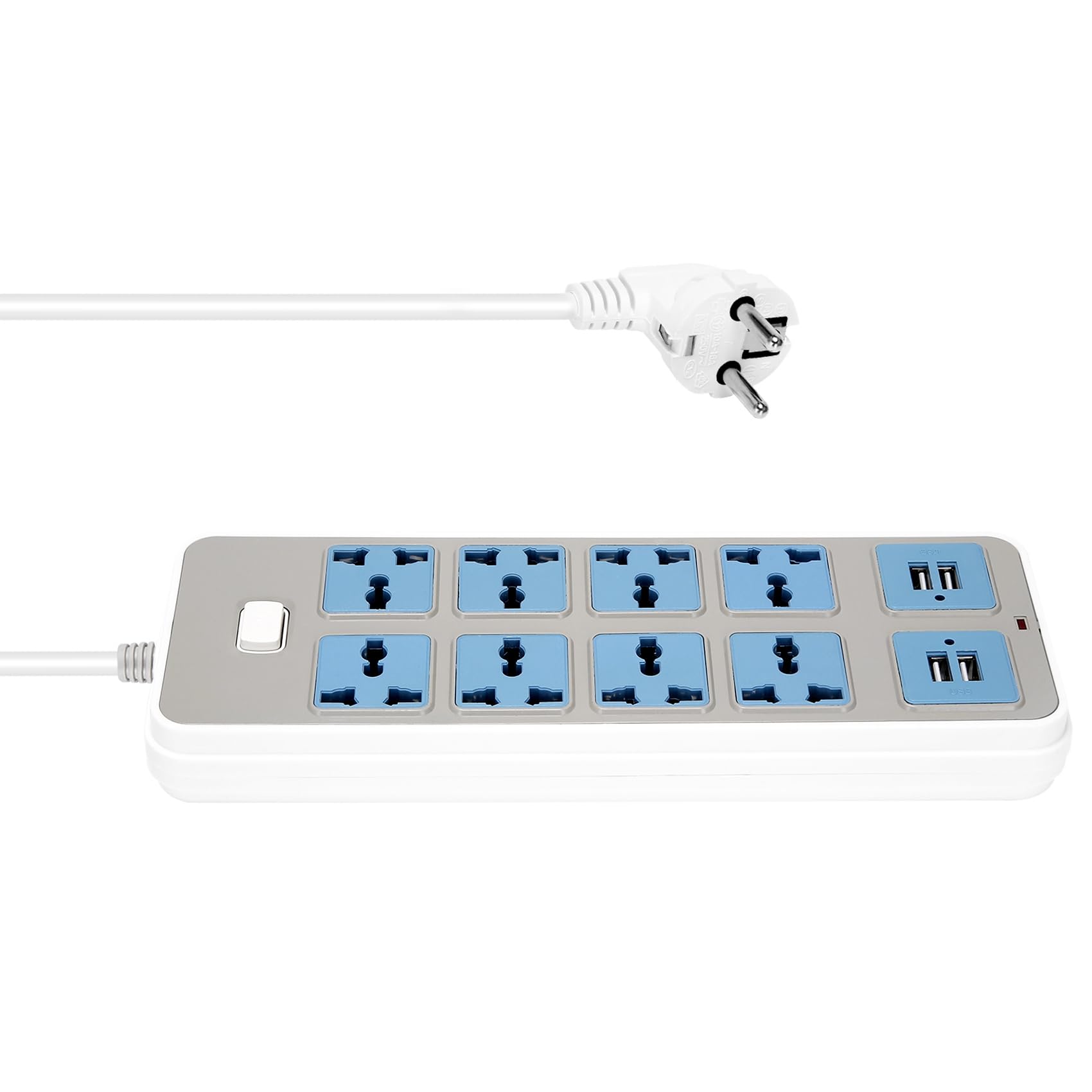 Listwa zasilająca z 4 gniazdami USB, 3000 W, 8 uniwersalnych gniazd, kabel zasilający 6,5 stóp, wtyczka EU