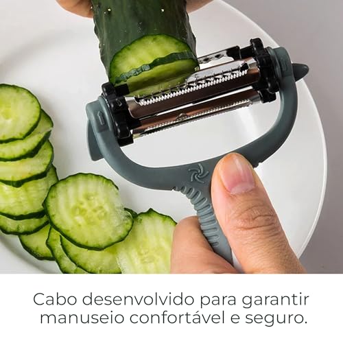 Descascador e Fatiador de Legumes e Frutas com 3 Lâminas em Aço Inox
