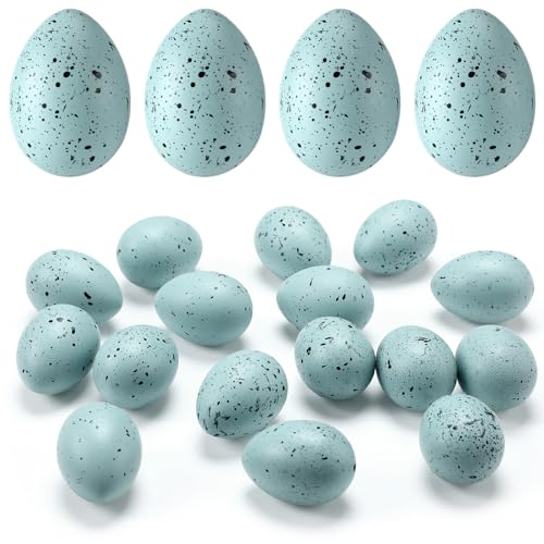 SiliFine 16 Pcs Easter Speckled Eggs 2.4 in Plastic Speckled Eggs Bowl and Vase Filler for DIY Spring Displays and Easter Decorations Vase Decorating (Blue)