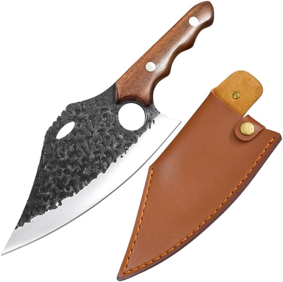 Meat Cleaver,Cleaver Knife Handmade Forged Kitchen Cutter Meat Knives Fish Boning Knife Slaughtering Cleaver Outdoor Butcher Curved Knives (Color : With cover)