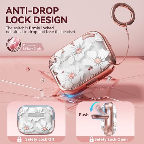 Image of Inesore for AirPods Pro 2nd /1st Case (2023-2019)-White Lily | with Safty Lock,Two-Piece Design,with Gold Keychain & Clean Pen,Support Wireless Charging,Cute Luxury Case for Women Girly
