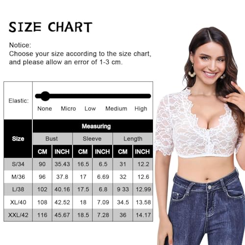 Aomig Dirndl Blouse Lace,White Womens Oktoberfest Costume, V Collar Stand-up Dirndl Blouse - Image 2