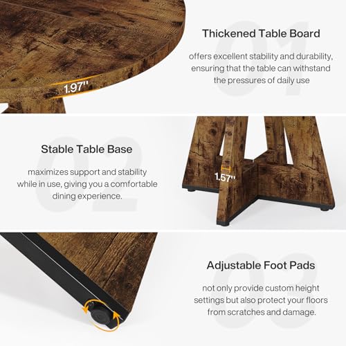Image of Tribesigns 47 inch Round Dining Table Wood Kitchen Table for Dining Room, 47 inch Dinner Room Tables for 4-6, Farmhouse Accent Furniture with Wooden Tabletop and Cross Base, Vintage