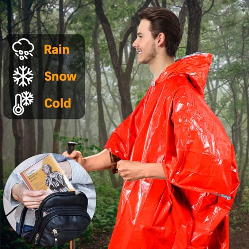 4-Pack-Emergency-Rain-Poncho-with-Mylar-Blanket-Liner-Thermal-Poncho-Survival-BlanketsWaterproof-Emergency-Thermal-Blanket-for-Survival-GearCampingHikingOutdoorHeavy-Duty-Orange