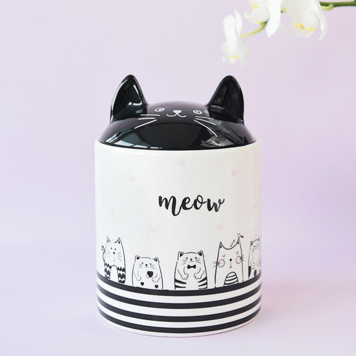 Abaodam Barattolo in Ceramica Bianco a Forma di Gatto Coperchio Ermetico per Conservare Spezie e Cereali, Resistente e Decorativo per Cucina e Soggiorno