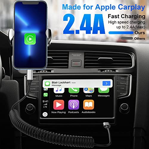 Coiled Iphone Cable Apple Carplay & Mfi Certified, Retractable Iphone Charger Cord With Data Sync, Coiled Short Iphone Charger Cord For Iphone/Ipad/Ipod #TOP1