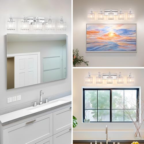 Image of Lxybcce Bathroom Vanity Lights Over Mirror - Easy Installation with Clear Guide, 5-Light Shadow-Free Design, Chrome Crystal Finish - for Modern Home Bathroom Lighting Fixtures in DIY Projects