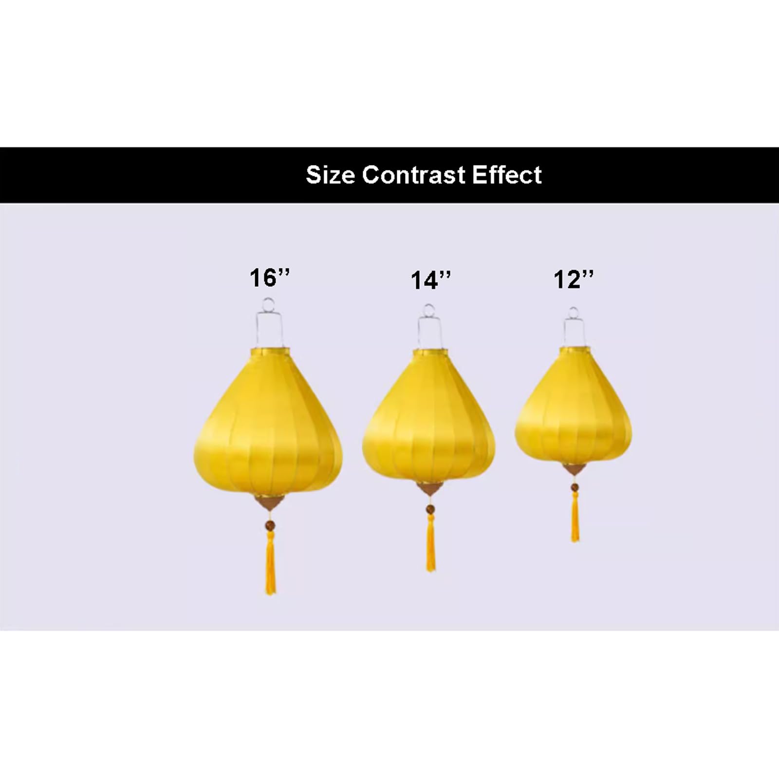 Lanterna di Seta Satinata retrò, Lanterna di Seta di Colore Solido Farol Lanterna Cinese Ovale appesa Lanterna Orientale Tradizionale(Yellow,16 inch)