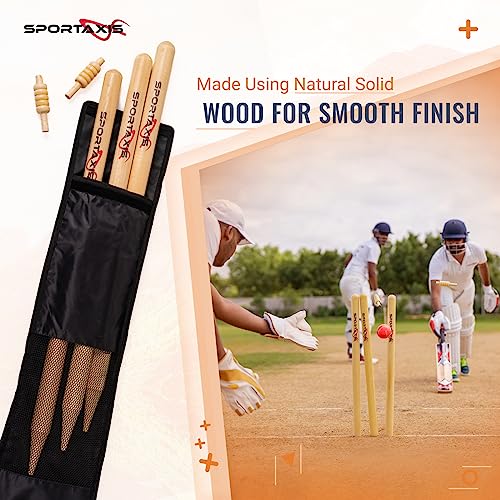 Sportaxis Wooden Cricket Stumps/Wickets With Bails- Portable, Lightweight, Long Lasting Wood Stump #TOP2