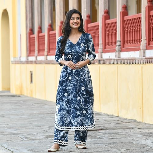 Image of ANNI DESIGNER Women Cotton Blend Kurta Palazzos Set