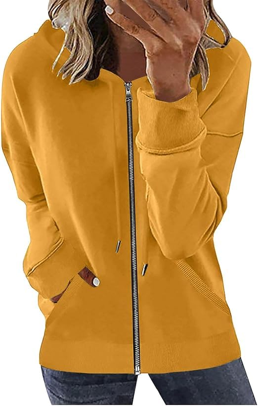 Womens Long Sleeve Open Front Zip Up Hoodies Drawstring Cardigan Hooded Sweatshirt Fashion Sweaters with Pockets