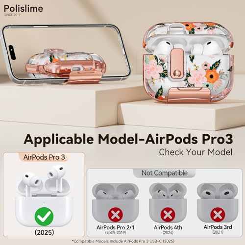 Image of for Apple AirPod Pro 3 Case 2025 with Lock,Clear TPU Floral AirPod Pro 3 Generation Case Cover for Women Girly, iPod Pro 3 Cases with Keychain & Cleaner Kit- White Berry Flower