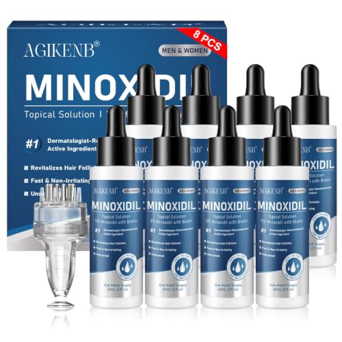 5% Minoxidil Hair Regrowth Treatment for Men &amp; Women with Biotin, 8 Pack Serum with Dropper for Thicker-Looking Hair, Beard &amp; Hairline, 8-Month Supply
