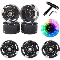 FREEDARE Roller Skate Wheels 54mm Skateboard Wheels and Bearings Indoor Outdoor Luminous Light Up Skate Wheels 83A with T Tools for Double Row Skating and Skateboard (Black, 8 Pack)