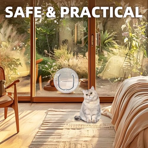 Katzenklappe mit 4-Wege-Schloss, Wetterfeste Katzentür Hundeklappe Rund für Fenster Haustiertüren und Schiebetür, Haustierklappe Glastür für Türen und Magnetsteuerung für Katzen, kleine Hunde, Welpen