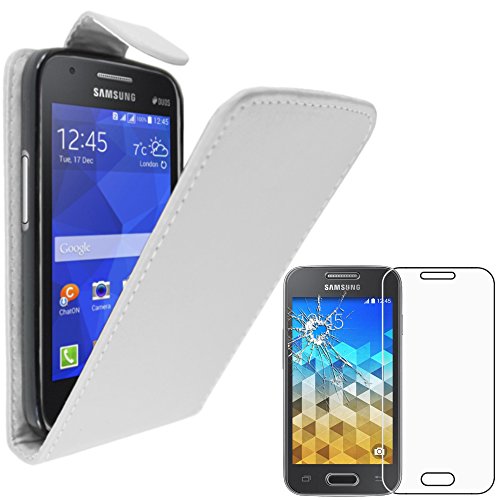 ebestStar - Coque Compatible avec Samsung Galaxy Trend 2 Lite SM-G318H, Galaxy V Plus Etui Housse PU Cuir Rabat Flip, Blanc + Film écran Verre Trempé...