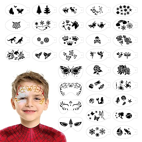 OOTSR 24 Pièces Pochoir Maquillage Enfant, Modèle De Tatouage Pour Anniversaires Halloween Noël, Tatouage Enfant De Peinture Pour Visage Et Corps