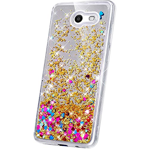 JAWSEU Case Compatible with Samsung Galaxy J3 2017, Bling Glitter Liquid Mirror Design Ultra Thin Soft TPU Silicone Gel Rubber Bumper Case Sparkle Crystal Clear Slim Fit Protective Cover,Gold