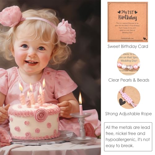 1-8 Years Old Birthday Gifts for Girl - Adjustable Birthday Bracelet for Little Girls with Pink & White Pearls, Birthday Gift Ideas for Daughter Niece Granddaughter Sister Girls4