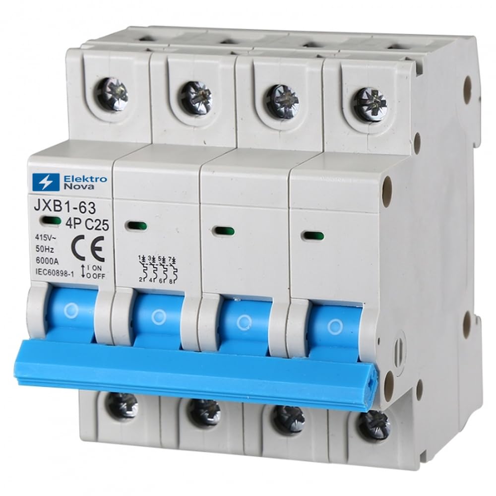 ELEKTRONOVA Interrupteur magnétothermique triphasé 4P 25A C25 6kA - 4 modules DIN - 380V