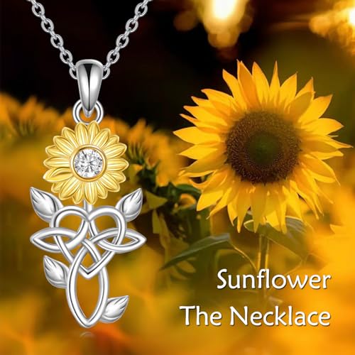 Sunflower/Rose Necklace 925 Sterling Silver CZ Celtic Knot/Music Note Pendant Necklace Music Irish Jewelry Gifts For Women3