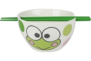 Keroppi Ceramic Ramen Bowl with Chopsticks, Cute Cartoon Ramen Noodle Soup Bowl with Lid