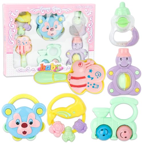 Image of Zest 4 Toyz Baby Rattle Toy Set 6 Piece BPA Free Non Toxic Colorful Rattles with Sound and Round Edges for Early Learning Development Play Gift Set for Kids