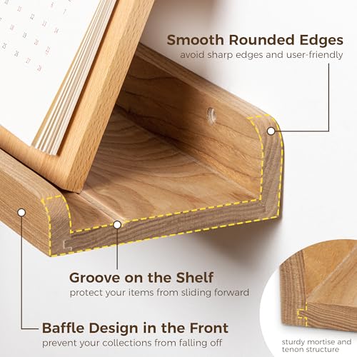 FLYJOE Floating Shelves for Wall 36 Inch - Natural Wood Picture Ledge Shelf Set of 2 - Solid Ash Wood Wall Shelves with Lip - Picture Shelf Photo Ledge