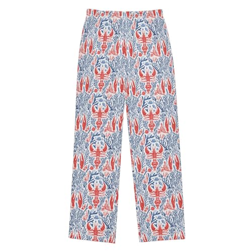 ALAZA Lobster Coral Reef Blue Red Pajama Pants Long Sleep Pant Pajama Bottoms Elastic Waist with Pockets