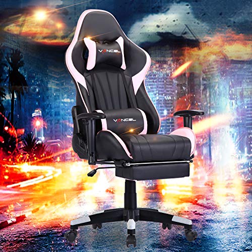 Silla-Gaming-Tela-Ergonomica-Sillones-de-Oficina-Racing-Gamer-Silla-con-Reposapies-Retractil-con-Lumbar-y-Reposacabezas-Rosa-2