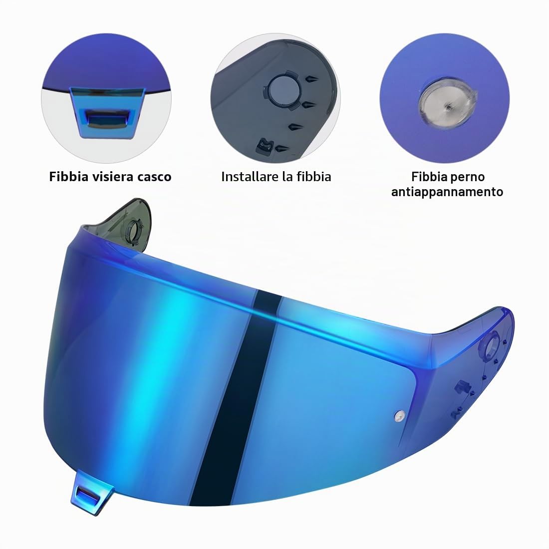 Visiera Casco Moto per Shark SKWAL i3/RIDILL 2/ D-SKWAL 3,Sostituzione della Visiera della Lente del Casco del Parabrezza del Motociclo per Il Casco Integrale (Blu cromato)