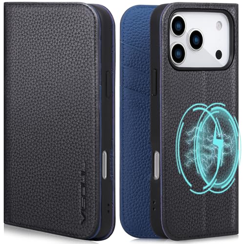 Coque iPhone 17 Pro en cuir véritable VISOUL, étui portefeuille haut de gamme