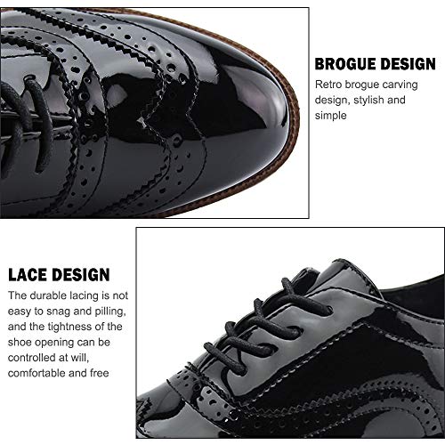 Jabasic Women Lace Up Oxford Shoes Wingtip Brogue Walking Shoes(8,Black) #TOP3