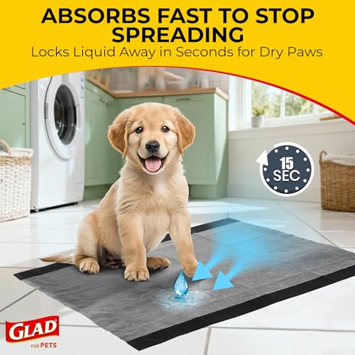 Image of Glad for Pets Extra Large Charcoal Training Pads for Dogs and Puppies, Activated Carbon Odor Control, 6-Layer Absorbent Leak-Proof Pee Pads with Pheromone Attractant, 28 x 30 in, 30 Count