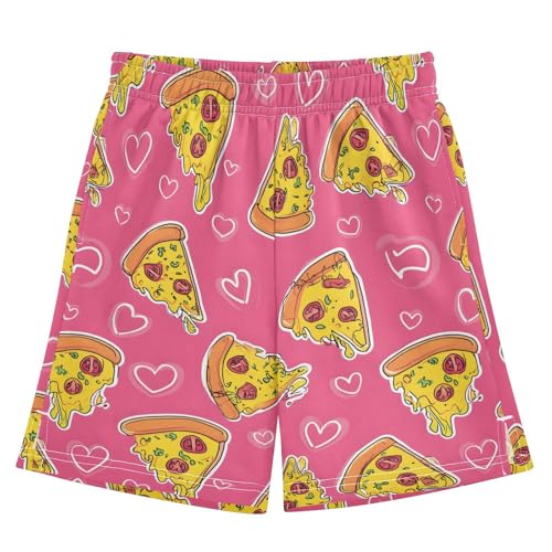 Pizza Pink Love Pattern Boys Athletic Shorts Kids with Pockets Shorts for boy Girls 12-13 Y