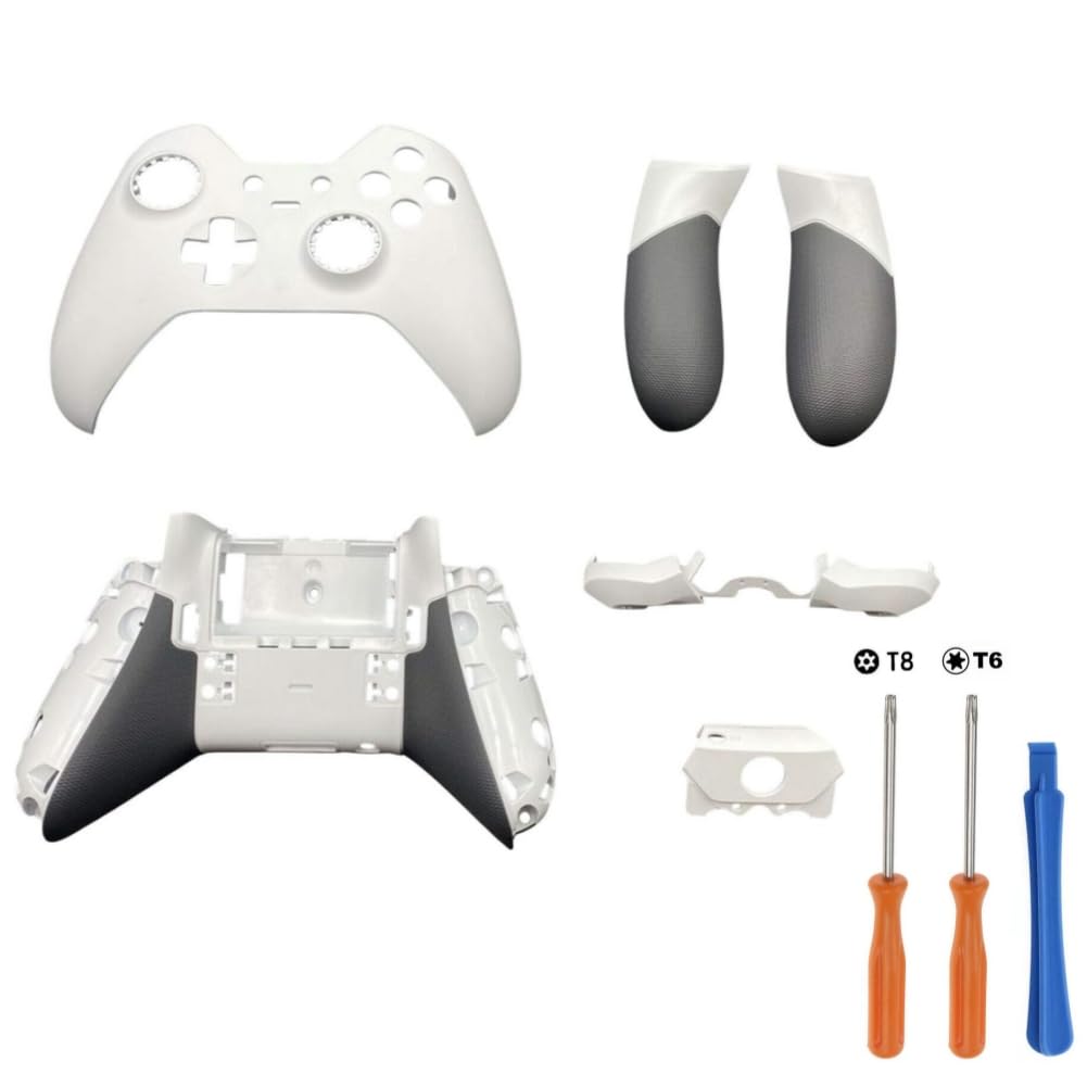 Guscio di Ricambio per Xbox One Elite Controller, Bianco, Custodia Faceplate e Guscio Posteriore Sponde Laterali Pulsante di Attivazione Baffle Kit Accessori