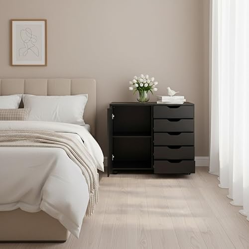 Miniatura 218 de Naomi Home Cómoda de 5 cajones para dormitorio, alta y elegante, con ruedas y estantes de almacenamiento, pequeña para guardarropa, para maquillaje,